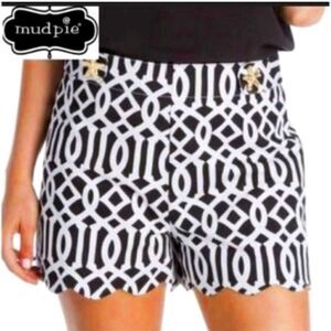 Mud Pie Black and White Lattice Print Charlotte Shorts S